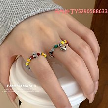【個性戒指】彩色方磚霸氣戒指流行手飾品戒指女生指環戒子 歷史價格詳細信息