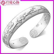 純銀手環 響手鐲扭線雙叮噹銀手鐲 銀手鐲 休閒 銀手環 足銀 純銀手鐲 情人節送 學生 女-玲瓏心飾 歷史價格詳細信息