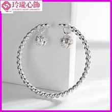 純銀手環 雙圈光面四葉草 銀手鐲 休閒 銀手環 足銀 純銀手鐲 情人節送 學生 女友-玲瓏心飾 歷史價格詳細信息