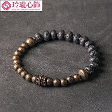 【朋克】原創黑色火山石珠子手串女潮 手鍊男個性設計復古黃銅情侶手飾品-玲瓏心飾 價格比較,價格查詢,歷史價格詳細信息