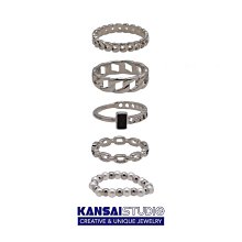 KANSAI新款鏤空格五件套戒指ins冷淡風個性配飾鬆緊設計中性指環 價格比較,價格查詢,歷史價格詳細信息