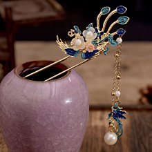 新款燒藍古風漢服頭飾流蘇珍珠景泰藍髮簪明制發冠景藍全套髮飾 歷史價格詳細信息
