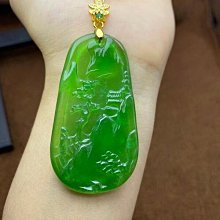老坑緬甸翡翠A貨山水牌吊墜三彩黃加綠山水畫大氣掛件 歷史價格詳細信息
