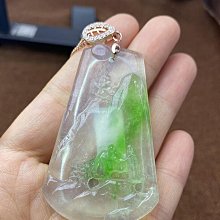 老坑緬甸翡翠A貨山水牌吊墜三彩黃加綠山水畫大氣掛件 歷史價格詳細信息
