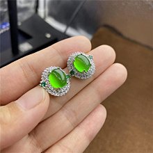 天然翡翠耳環冰種祖母綠耳飾純銀鑲嵌耳扣高級感玉石耳釘A貨珠翠~晴天 歷史價格詳細信息