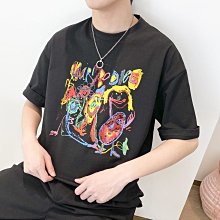 港風ins塗鴉短袖t恤男 寬鬆情侶半袖上衣 夏季街頭原宿風體恤 男生衣著 歷史價格詳細信息