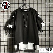 潮街區歐美街頭時尚潮流 個性印花拼色 五分短袖大學T恤男士學生半袖T恤青少年 街舞男女寬鬆落肩帽T韓版 歷史價格詳細信息