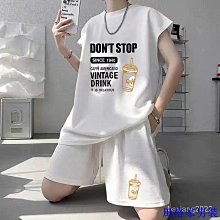 青少年夏季休閒無袖套裝男高中初中學生運動背心帥氣大童男孩短褲 套裝男 時尚男裝 夏季潮流男裝 夏季男裝 歷史價格詳細信息