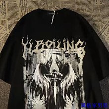 夏季美式復古短袖t恤男印花ins風體恤短袖寬松嘻哈高街半袖T恤 歷史價格詳細信息