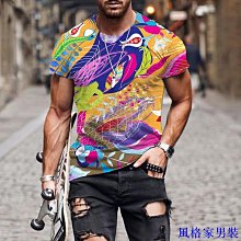 3D男式T恤時尚嘻哈圓領短袖上衣跨境外貿夏新款大尺碼男士體恤上衣2024夏季新款 色彩眩暈 3D印花短袖【滿299元發貨】 歷史價格詳細信息