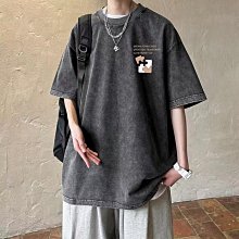 夏季美式水洗仿舊t恤男士時尚短袖圓領超大襯衫大碼線條印花圖案t恤復古嘻哈街頭黑色【滿299元發貨】 歷史價格詳細信息