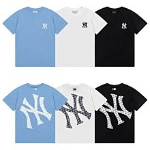MLB短袖 NY洋基隊新款大斜背棋盤格寬松休閑圓領純棉短袖情侶T恤-靚仔男裝 歷史價格詳細信息