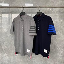 代購#ThomBrowne新品拼色翻領針織polo衫男女同款休閑時尚薄款短 歷史價格詳細信息