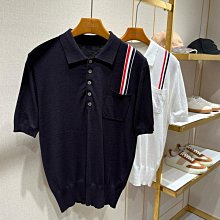 代購#ThomBrowne新品拼色翻領針織polo衫男女同款休閑時尚薄款短 歷史價格詳細信息