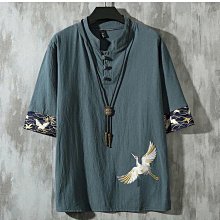 中國風潮流刺繡棉麻襯衫薄款男裝休閒長袖翻領白色亞麻襯衣9252 歷史價格詳細信息