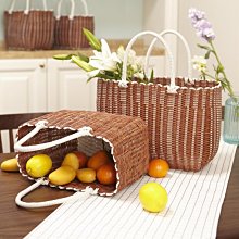 藤編收納筐收納籃購物籃小花籃禮品籃柳編水果籃手提買菜籃子田園*爆款 歷史價格詳細信息