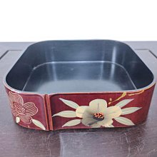 (日本生活漆器)樹脂胎蒔繪三扇紋"天下泰平"深藍色圓形托盤（A1450） 歷史價格詳細信息