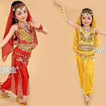 《時尚寶盒》#CH037_兒童肚皮舞荷葉領光澤布錢幣短上衣+燈籠束口褲套組_三色_表演/舞衣/尾牙 歷史價格詳細信息