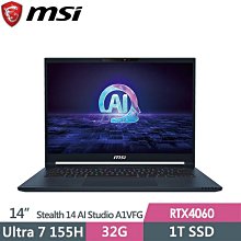MSI Stealth 14 AI Studio A1VFG-009TW(Intel Core Ultra 7 155H/32G/RTX4060/1T SSD/W11) 歷史價格詳細信息
