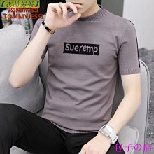 短袖織衫男 中高領t恤 潮牌緊身彈力毛衣短袖 韓版潮流緊身打底衫 歷史價格詳細信息