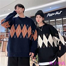 菱形格子毛衣男 2色M2XL V領休閒針織衫外套 冬季港復古ins小外套 男女同款 歷史價格詳細信息