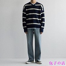 包子の店針織衫條紋毛衣 氣質V領針織衫 春秋條紋小外套男 青春流行長袖休閒寬鬆型外套 歷史價格詳細信息