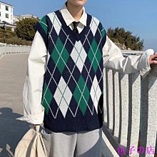 菱形格子毛衣男 2色M2XL V領休閒針織衫外套 冬季港復古ins小外套 男女同款 歷史價格詳細信息