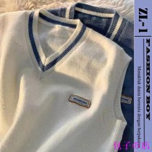 毛衣馬甲 M2XL 韓版新款V領拼色波紋無袖馬甲毛衣 學生寬松百搭秋冬針織打底衫 歷史價格詳細信息