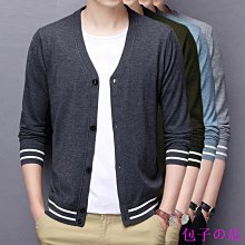 包子の店針織衫條紋毛衣 氣質V領針織衫 春秋條紋小外套男 青春流行長袖休閒寬鬆型外套 歷史價格詳細信息