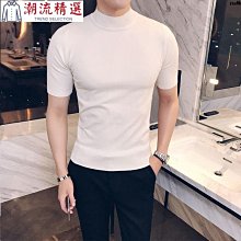 半高領毛衣短袖男新款秋冬季加厚修身保暖針織衫半袖t恤打底衫潮打底衫 上衣男 男短T 短袖男 歷史價格詳細信息