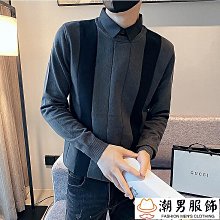 秋季新款男士假兩件襯衫 毛衣 開衫休閒商務針織衫 毛衫 外套 男裝上衣 商務男裝 男上衣 長袖襯衫 韓版襯衫 歷史價格詳細信息