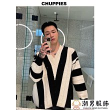 新品 條紋毛衣男 小眾設計感情侶裝 秋冬季慵懶風 寬鬆條紋針織衫 男士上衣服外穿外套ins潮-可開發票 歷史價格詳細信息