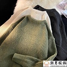 秋冬季素色圓領套頭毛衣男 體格紋設計感毛衣 休閒時尚百搭寬鬆針織衫 歷史價格詳細信息