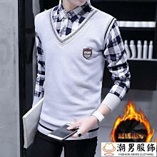 男士毛衣韓版修身潮流假兩件條紋秋冬季加厚襯衫領個性打底針織衫【zero潮流屋】 歷史價格詳細信息