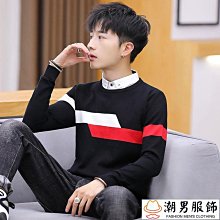 襯衫圓領毛衣男 3色M3XL 秋季假兩件條紋毛衣 韓版潮流休閒假兩件針織衫 時尚套頭打底上衣 歷史價格詳細信息