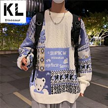 耶誕毛衣 耶誕針織衫 耶誕醜毛衣 耶誕節毛衣 耶誕節衣服 紅色毛衣女寬鬆慵懶風新年卡通小熊提花針織衫學生圓領上衣外穿潮 歷史價格詳細信息