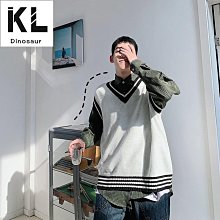 春季青少年條紋復古毛衣男休套裝閑寬松針織衫三件套學生保暖潮 歷史價格詳細信息