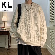 麻花毛衣男款 日系潮流加厚寬鬆圓領線衣外套 潮牌秋冬季針織衫 價格比較,價格查詢,歷史價格詳細信息
