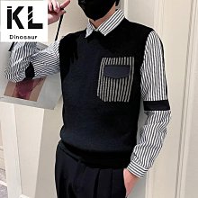 假兩件毛衣男 4色M3XL 秋冬寬鬆上衣 潮流圓領華夫格針織衫 韓版慵懶簡約針織外套 歷史價格詳細信息