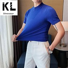 短袖織衫男 中高領t恤 潮牌緊身彈力毛衣短袖 韓版潮流緊身打底衫 歷史價格詳細信息