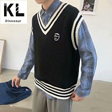 毛衣馬甲 M2XL 韓版新款V領拼色波紋無袖馬甲毛衣 學生寬松百搭秋冬針織打底衫 歷史價格詳細信息