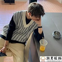 可開發票 男士毛衣針織背心  針織馬甲男韓版修身休閒毛線背心男士V領套頭坎肩無袖毛衣打底衫 歷史價格詳細信息