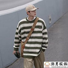 新品 條紋毛衣男 3色S—3XL 秋冬季時尚針織衫 圓領慵懶風潮流線衣-可開發票 歷史價格詳細信息