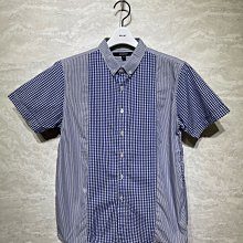 條紋短袖襯衫 拼接條紋雙口袋中袖襯衫男休閑透氣上衣夏季韓版色織短袖襯衣 NM013 歷史價格詳細信息