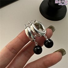 純銀925黑瑪瑙松果耳環法式復古光面圓形耳圈chic風時尚小眾耳飾 歷史價格詳細信息