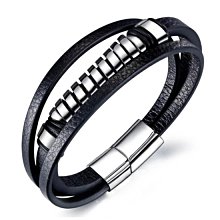 《 QBOX 》FASHION 飾品【L20N1366】精緻個性六芒星多層次編織皮革鈦鋼扣頭手鍊/手環 歷史價格詳細信息