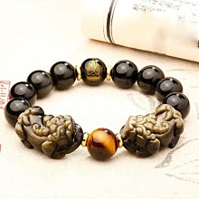 佛珠手串 天然佛珠天然金黑曜石貔貅手鏈男女款本命年皮休皮丘手鏈佛珠情侶飾品禮物 歷史價格詳細信息