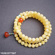 天然白花蜜蠟手串女士保真圓珠俄料琥珀設計款手錬雞油黃單圈 歷史價格詳細信息