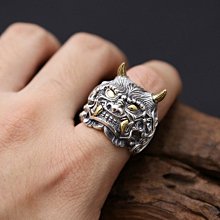 純銀復古貔貅戒指食指開口戒指男士個性潮流嘻哈可調節~玲瓏心飾 歷史價格詳細信息