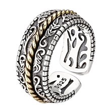 s925純銀唐草花紋開口戒指復古潮流男女百搭小眾設計高級感食指環 歷史價格詳細信息